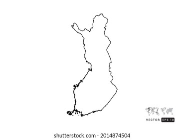 Black  line Finland map vector on white background.