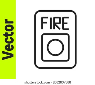 Black line Fire alarm system icon isolated on white background. Pull danger fire safety box.  Vector