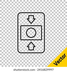 Black line Fire alarm system icon isolated on transparent background. Pull danger fire safety box.  Vector - Powered by Shutterstock - Get 15% off with code: PIKWIZARD15