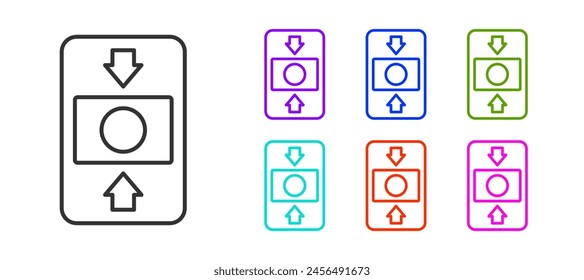 Black line Fire alarm system icon isolated on white background. Pull danger fire safety box. Set icons colorful. Vector