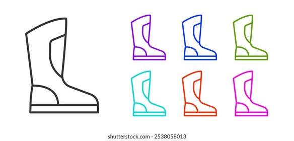 Black line Fire boots icon isolated on white background. Set icons colorful. Vector