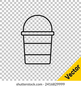 Black line Fire bucket icon isolated on transparent background. Metal bucket empty or with water for fire fighting.  Vector