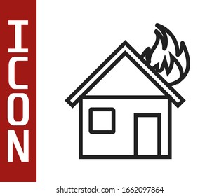 Schwarze Linie Feuer in brennendem Haus Symbol einzeln auf weißem Hintergrund. Vektorillustration-Illustration