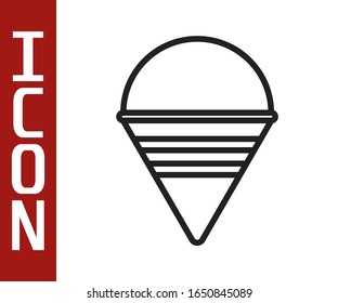 Black line Fire cone bucket icon isolated on white background. Metal cone bucket empty or with water for fire fighting.  Vector Illustration