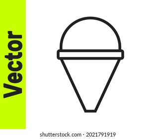 Black line Fire cone bucket icon isolated on white background. Metal cone bucket empty or with water for fire fighting.  Vector