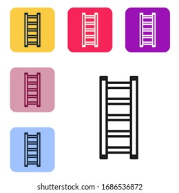 Black line Fire escape icon isolated on white background. Pompier ladder. Fireman scaling ladder with a pole. Set icons in color square buttons. Vector Illustration