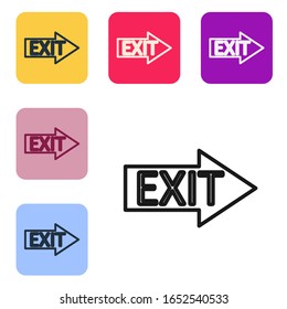 Black line Fire exit icon isolated on white background. Fire emergency icon. Set icons in color square buttons. Vector Illustration
