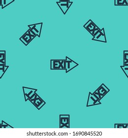 Black line Fire exit icon isolated seamless pattern on green background. Fire emergency icon.  Vector Illustration