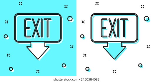 Black line Fire exit icon isolated on green and white background. Fire emergency icon. Random dynamic shapes. Vector