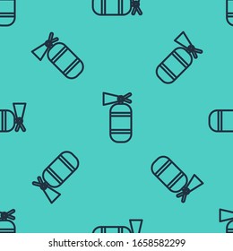 Black line Fire extinguisher icon isolated seamless pattern on green background.  Vector Illustration