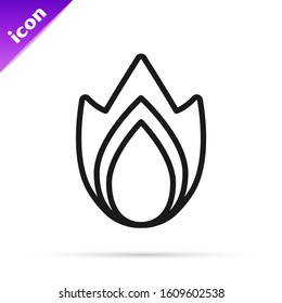 Black line Fire flame icon isolated on white background. Heat symbol.  Vector Illustration