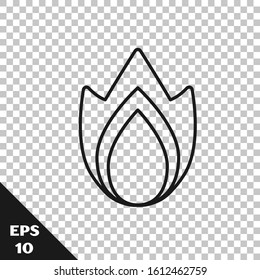 Black line Fire flame icon isolated on transparent background. Heat symbol.  Vector Illustration