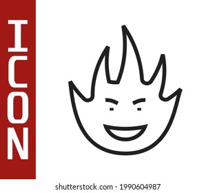 Icono de llama de fuego de línea negra aislado en fondo blanco.  Vector