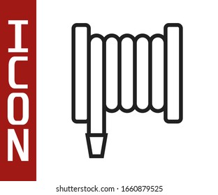 Black line Fire hose reel icon isolated on white background.  Vector Illustration