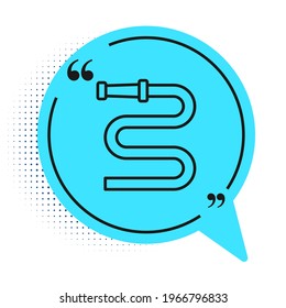 Black line Fire hose reel icon isolated on white background. Blue speech bubble symbol. Vector