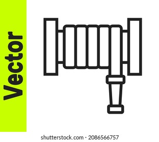 Black line Fire hose reel icon isolated on white background.  Vector