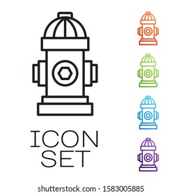 Black line Fire hydrant icon isolated on white background. Set icons colorful. Vector Illustration