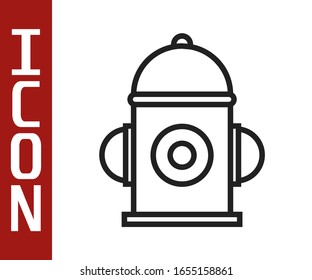 Black line Fire hydrant icon isolated on white background.  Vector Illustration