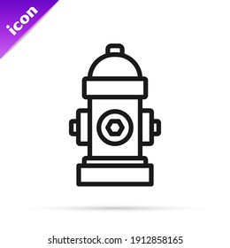 Black Line Fire Hydrant Icon Isolated On White Background.  Vector