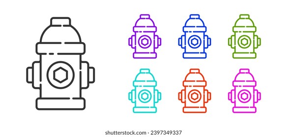 Black line Fire hydrant icon isolated on white background. Set icons colorful. Vector Illustration