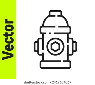 Black line Fire hydrant icon isolated on white background.  Vector Illustration
