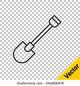 Black line Fire shovel icon isolated on transparent background. Fire protection equipment. Equipment for firefighter.  Vector