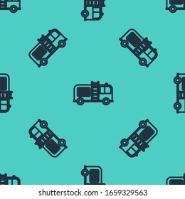 Black line Fire truck icon isolated seamless pattern on green background. Fire engine. Firefighters emergency vehicle.  Vector Illustration