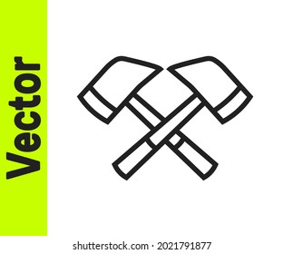 Black line Firefighter axe icon isolated on white background. Fire axe.  Vector