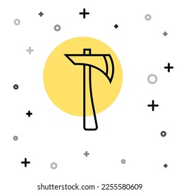 Black line Firefighter axe icon isolated on white background. Fire axe. Random dynamic shapes. Vector