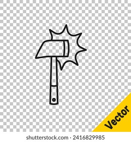 Línea negra Icono del hacha del bombero aislado en fondo transparente. Cera de fuego.  Vector