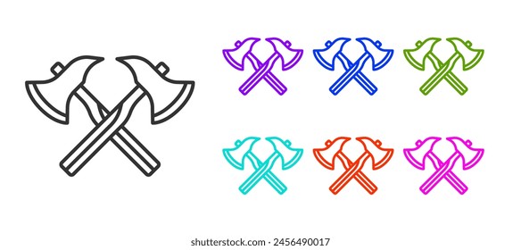 Black line Firefighter axe icon isolated on white background. Fire axe. Set icons colorful. Vector