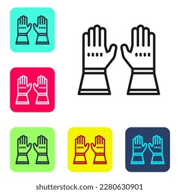 Black line Firefighter gloves icon isolated on white background. Protect gloves icon. Set icons in color square buttons. Vector