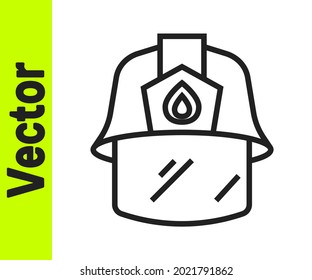 Black Line Firefighter Helmet Or Fireman Hat Icon Isolated On White Background.  Vector