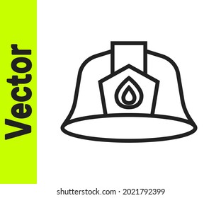 Black Line Firefighter Helmet Or Fireman Hat Icon Isolated On White Background.  Vector