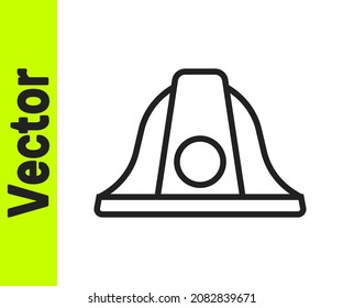 Black line Firefighter helmet or fireman hat icon isolated on white background.  Vector
