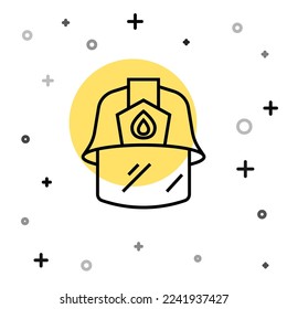 Black line Firefighter helmet or fireman hat icon isolated on white background. Random dynamic shapes. Vector