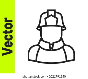 Icono de la línea negra del bombero aislado en fondo blanco.  Vector