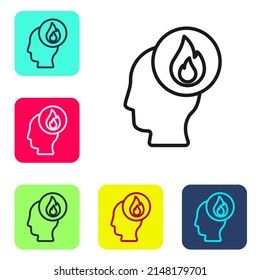 Black line Firefighter icon isolated on white background. Set icons in color square buttons. Vector
