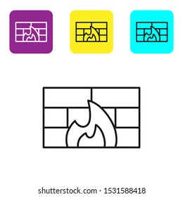 Black line Firewall, security wall icon isolated on white background. Set icons colorful square buttons. Vector Illustration
