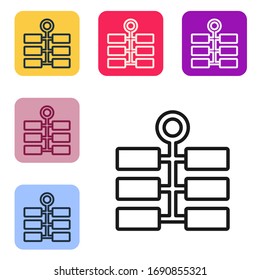 Black line Firework icon isolated on white background. Concept of fun party. Explosive pyrotechnic symbol. Set icons in color square buttons. Vector Illustration