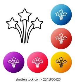 Black line Firework icon isolated on white background. Concept of fun party. Explosive pyrotechnic symbol. Set icons colorful circle buttons. Vector