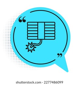 Black line Firework icon isolated on white background. Concept of fun party. Explosive pyrotechnic symbol. Blue speech bubble symbol. Vector