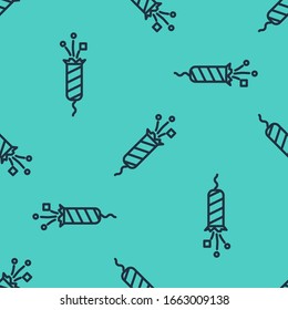 Black line Firework rocket icon isolated seamless pattern on green background. Concept of fun party. Explosive pyrotechnic symbol.  Vector Illustration