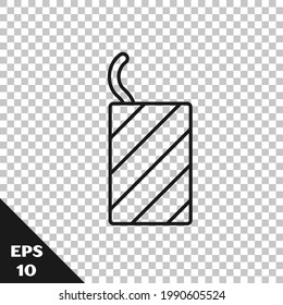 Schwarze Linie Firework-Rakete Symbol einzeln auf transparentem Hintergrund. Konzept der lustigen Party. pyrotechnisches Symbol für Explosivstoffe.  Vektorgrafik