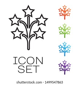 Black line Fireworks icon isolated on white background. Concept of fun party. Explosive pyrotechnic symbol. Set icons colorful. Vector Illustration