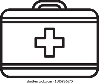 Black line First aid kit icon isolated on white background. Medical box with cross. Medical equipment for emergency. Healthcare concept.  Vector Illustration
