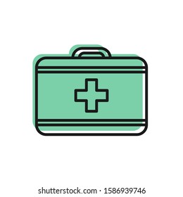 Black line First aid kit icon isolated on white background. Medical box with cross. Medical equipment for emergency. Healthcare concept.  Vector Illustration