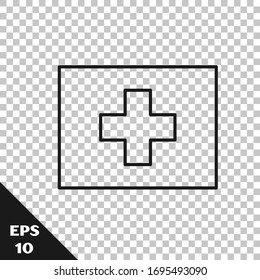 Icono del kit de primeros auxilios de línea negra aislado en fondo transparente. Caja médica con cruz. Equipo médico de emergencia. Concepto de salud. Ilustración vectorial