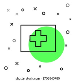 Black line First aid kit icon isolated on white background. Medical box with cross. Medical equipment for emergency. Healthcare concept.  Vector Illustration