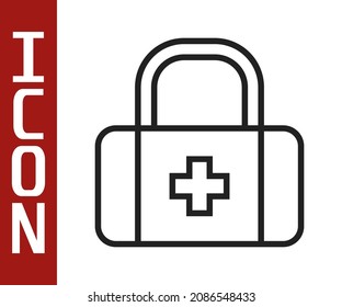 Black line First aid kit icon isolated on white background. Medical box with cross. Medical equipment for emergency. Healthcare concept.  Vector